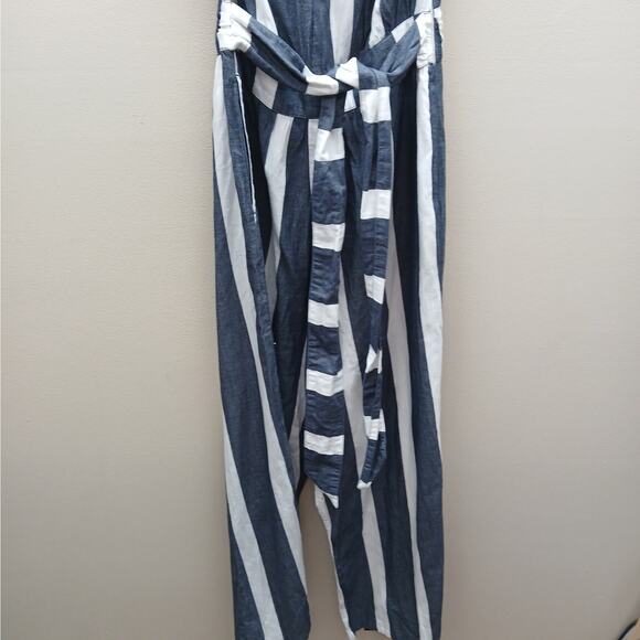 Roxy Jumpsuit with Belt Striped Wide Leg Blue & White Size XS Vacation Beach - Picture 7 of 14